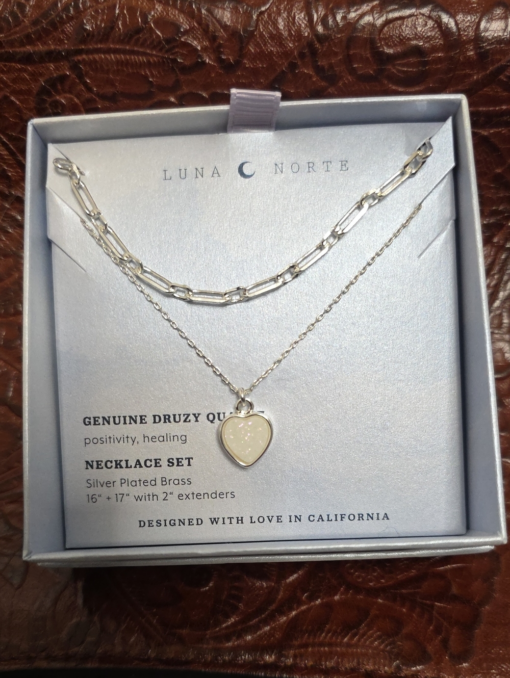 Luna Norte Silver-Plated Heart Druzy Necklace Set - White